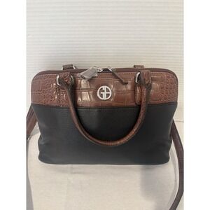 Giani Bernini Brown Leather Satchel Convertible Crossbody Handbag Croc Embossed